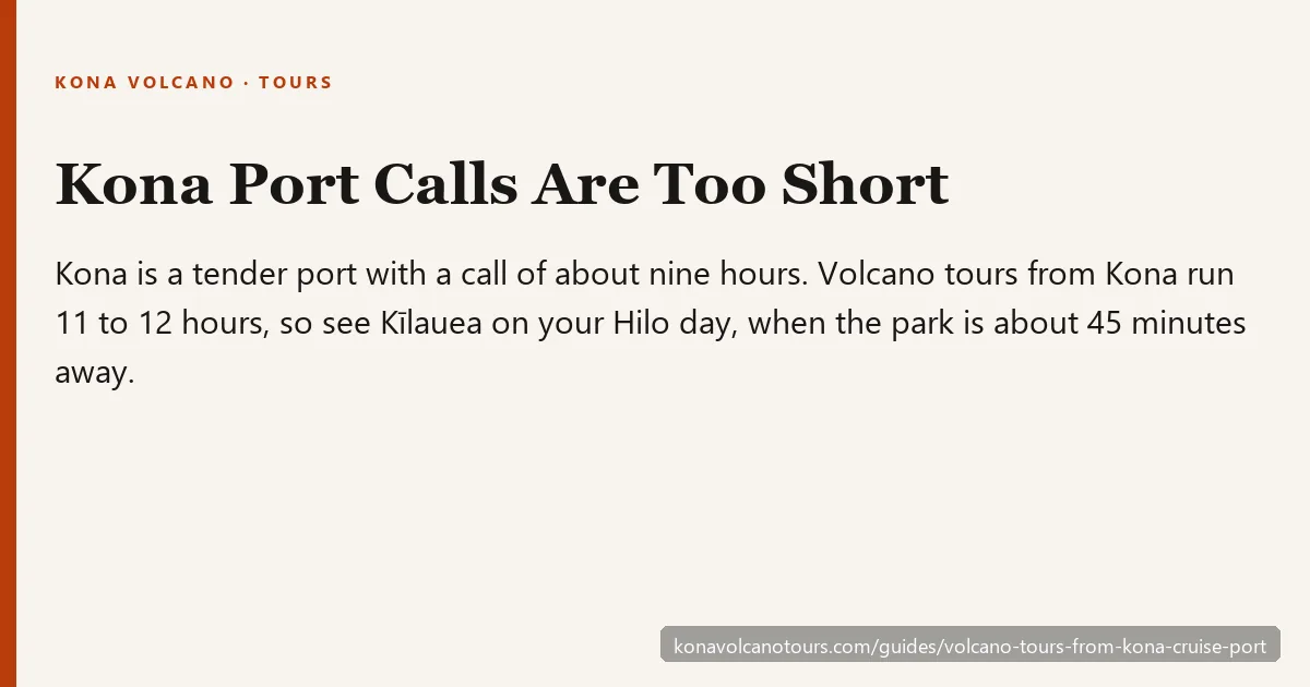 Kona and Hilo cruise ports compared for seeing Kīlauea: tender port with long tours versus docked port near the park